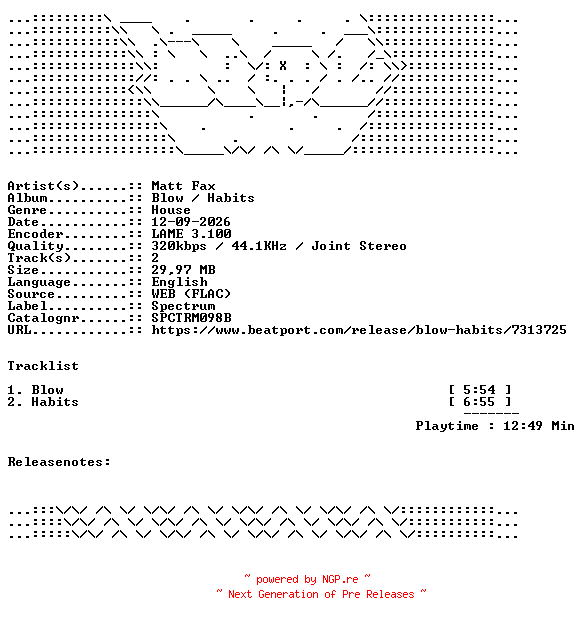 NFO for the release Matt_Fax-Blow__Habits-SPCTRM098B-WEB-2026-WAV by WAV