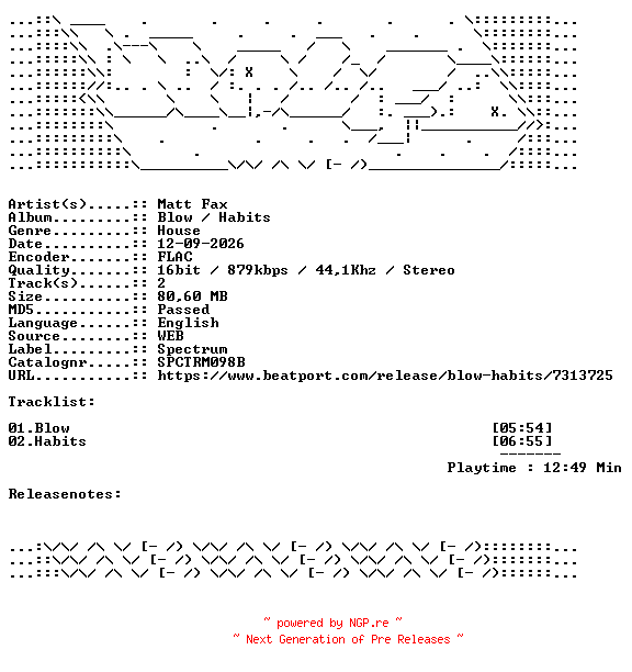 NFO for the release Matt_Fax-Blow__Habits-SPCTRM098B-16BIT-WEB-FLAC-2026-WAVED by WAVED