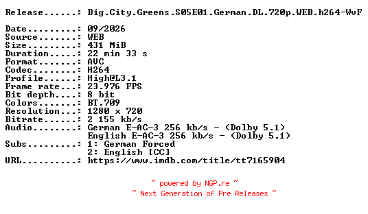 NFO for the release Big.City.Greens.S05E01.German.DL.720p.WEB.h264-WvF by WvF
