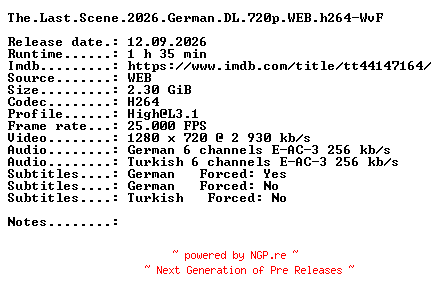 NFO for the release The.Last.Scene.2026.German.DL.720p.WEB.h264-WvF by WvF