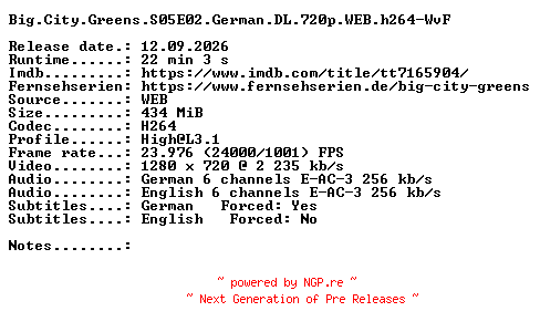 NFO for the release Big.City.Greens.S05E02.German.DL.720p.WEB.h264-WvF by WvF