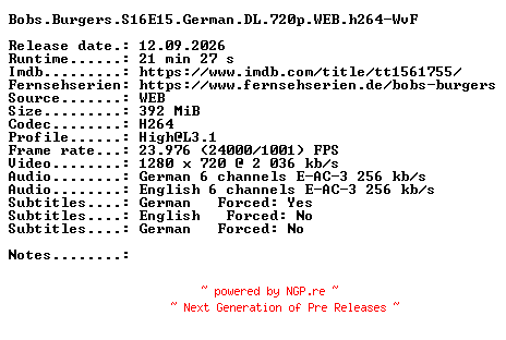 NFO for the release Bobs.Burgers.S16E15.German.DL.720p.WEB.h264-WvF by WvF