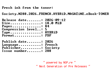 NFO for the release Society.N288.2026.FRENCH.HYBRiD.MAGAZiNE.eBook-TONER by TONER
