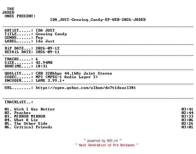 NFO for the release IDA_JUST-Growing_Candy-EP-WEB-2026-JADED by JADED