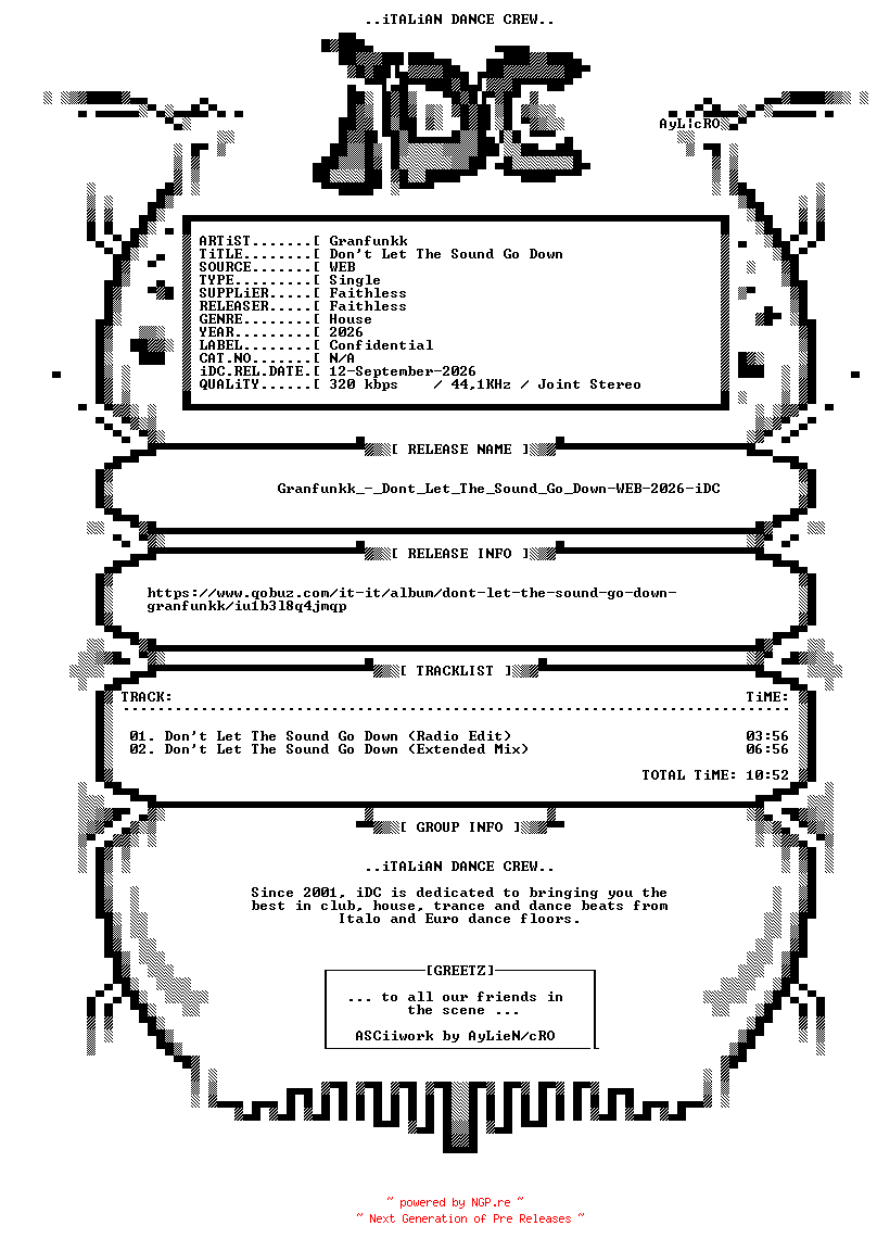 NFO for the release Granfunkk_-_Dont_Let_The_Sound_Go_Down-WEB-2026-iDC by iDC