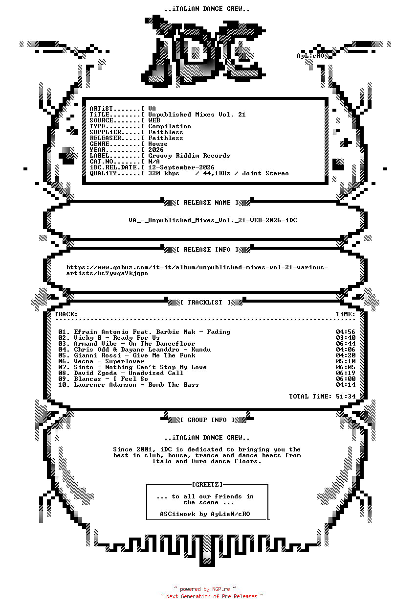 NFO for the release VA_-_Unpublished_Mixes_Vol._21-WEB-2026-iDC by iDC