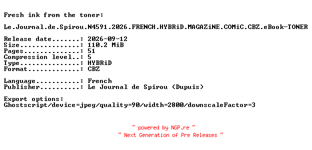 NFO for the release Le.Journal.de.Spirou.N4591.2026.FRENCH.HYBRiD.MAGAZiNE.COMiC.CBZ.eBook-TONER by TONER
