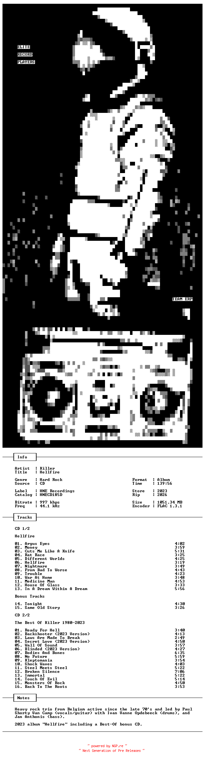 NFO for the release Killer-Hellfire-2CD-FLAC-2023-ERP by ERP