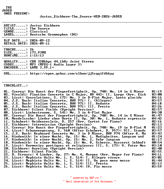 NFO for the release Justus_Eichhorn-The_Source-WEB-2026-JADED by JADED