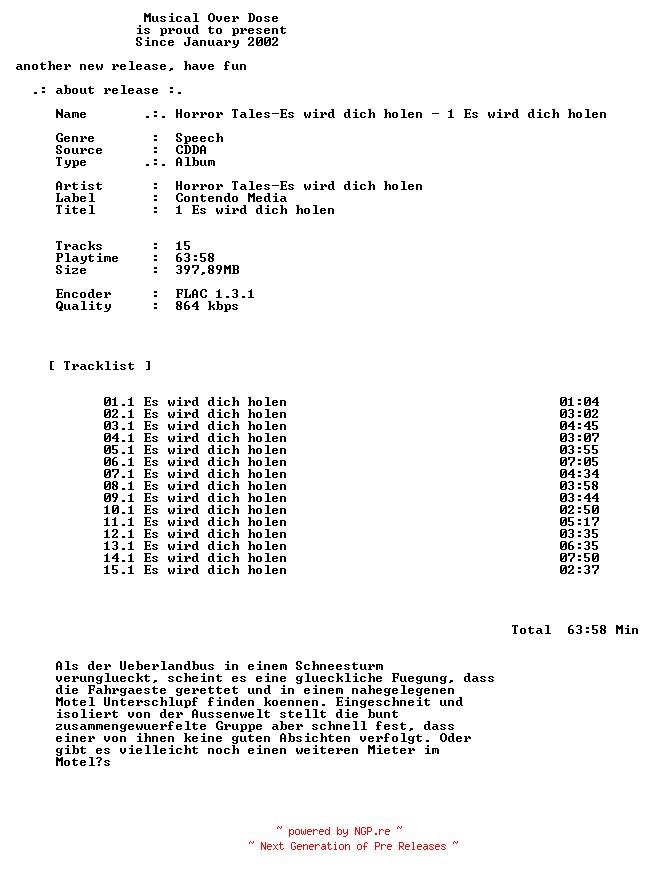 NFO for the release Horror_Tales-Es_Wird_Dich_Holen-1_Es_Wird_Dich_Holen-DE-Audiobook-CD-FLAC-2026-MOD by MOD