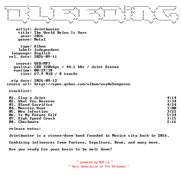 NFO for the release Jointhunter-The_World_Below_Is_Ours-WEB-2026-BLEEDiNG by BLEEDiNG