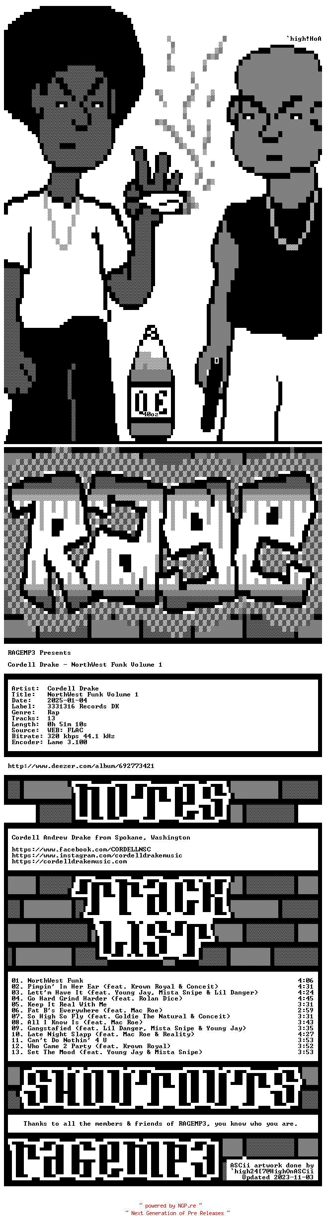 NFO for the release Cordell_Drake-NorthWest_Funk_Volume_1-WEB-2025-RAGEMP3 by RAGEMP3