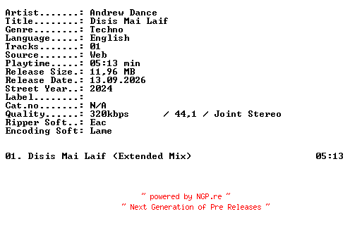 NFO for the release Andrew_Dance-Disis_Mai_Laif-SINGLE-WEB-2024-XTC_iNT by XTC_iNT