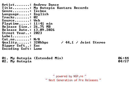 NFO for the release Andrew_Dance-My_Autopia_Kantara_Records-WEB-2023-XTC_iNT by XTC_iNT
