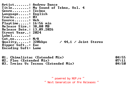 NFO for the release Andrew_Dance-My_Sound_of_Tekno_Vol_4-WEB-2024-XTC_iNT by XTC_iNT