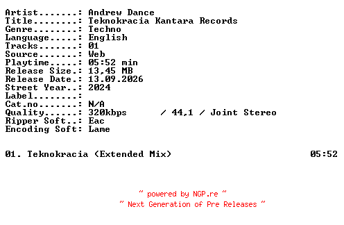 NFO for the release Andrew_Dance-Teknokracia_Kantara_Records-SINGLE-WEB-2024-XTC_iNT by XTC_iNT