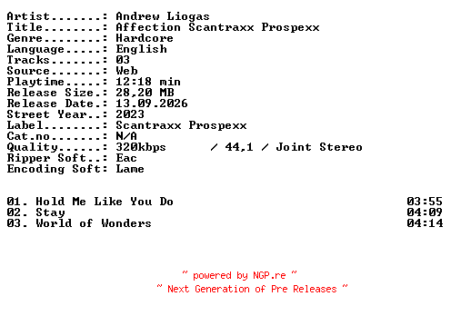 NFO for the release Andrew_Liogas-Affection_Scantraxx_Prospexx-WEB-2023-XTC_iNT by XTC_iNT