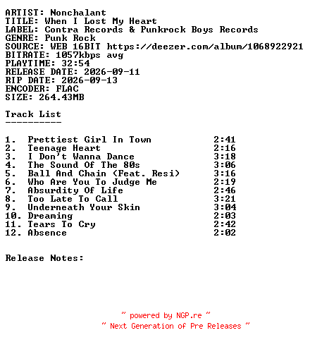 NFO for the release Nonchalant-When_I_Lost_My_Heart-16BIT-WEB-FLAC-2026-SDR by SDR