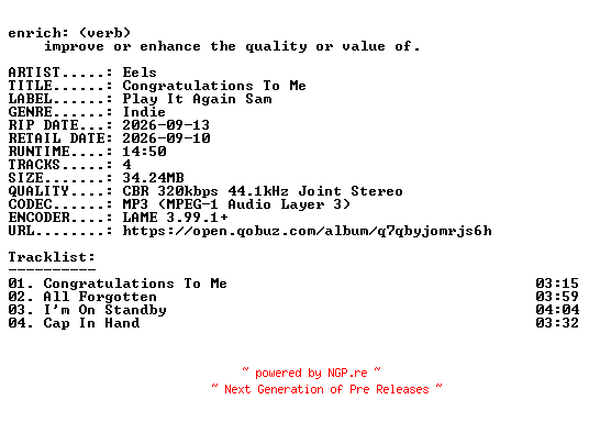 NFO for the release Eels-Congratulations_To_Me-EP-WEB-2026-ENRiCH by ENRiCH