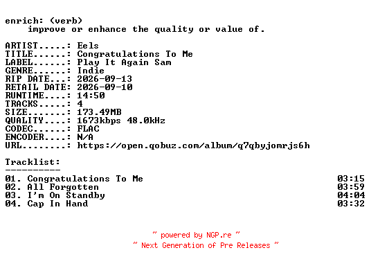 NFO for the release Eels-Congratulations_To_Me-EP-24BIT-WEB-FLAC-2026-ENRiCH by ENRiCH