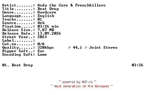 NFO for the release Andy_the_Core_and_Frenchkillerz-BEAT_DROP-SINGLE-WEB-2023-XTC_iNT by XTC_iNT