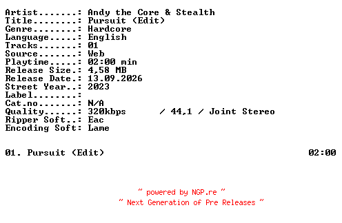 NFO for the release Andy_the_Core_and_Stealth-Pursuit_(Edit)-SINGLE-WEB-2023-XTC_iNT by XTC_iNT