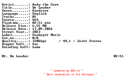 NFO for the release Andy_the_Core-BE_LOUDER-SINGLE-WEB-2023-XTC_iNT by XTC_iNT