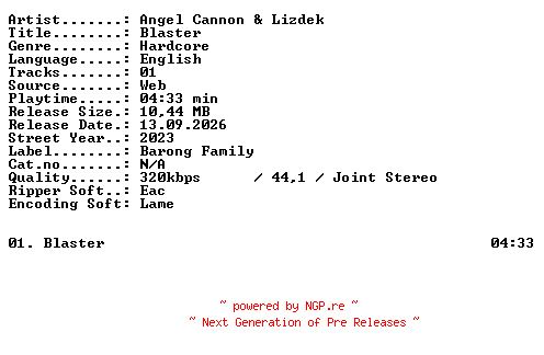 NFO for the release ANGEL_CANNON_and_Lizdek-BLASTER-SINGLE-WEB-2023-XTC_iNT by XTC_iNT