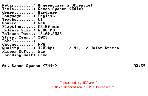 NFO for the release Angernoizer_and_Offensief-Samen_Spacen_(Edit)-SINGLE-WEB-2023-XTC_iNT by XTC_iNT