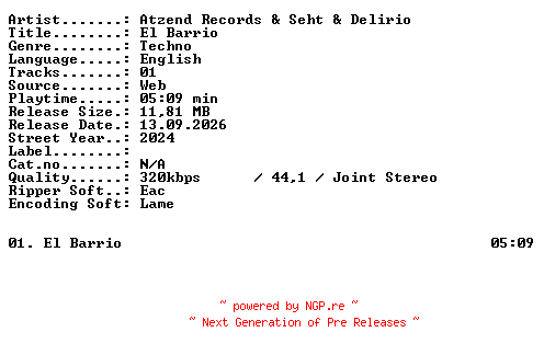 NFO for the release Atzend_Records_and_Seht_and_Delirio-El_Barrio-SINGLE-WEB-2024-XTC_iNT by XTC_iNT