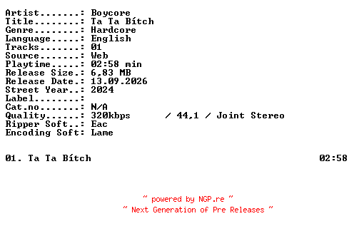 NFO for the release Boycore-Ta_Ta_Btch-SINGLE-WEB-2024-XTC_iNT by XTC_iNT