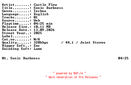 NFO for the release Castle_Flow-Sonic_Darkness-SINGLE-WEB-2025-XTC_iNT by XTC_iNT