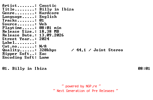 NFO for the release Caustic-Billy_in_Ibiza-SINGLE-WEB-2024-XTC_iNT by XTC_iNT
