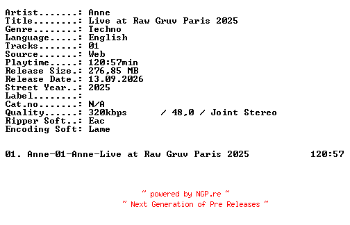 NFO for the release ANNE-Live_at_RAW_GRUV_Paris_2025-WEB-2025-XTC_iNT by XTC_iNT