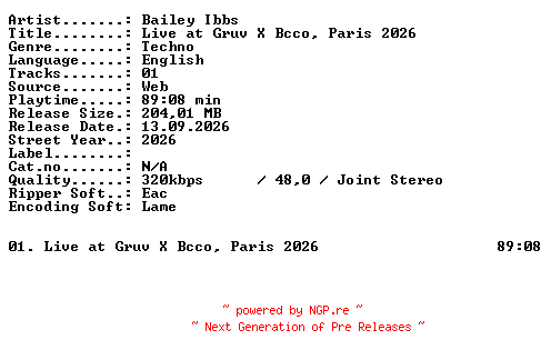 NFO for the release Bailey_Ibbs-Live_at_GRUV_X_BCCO_Paris_2026-WEB-2026-XTC_iNT by XTC_iNT