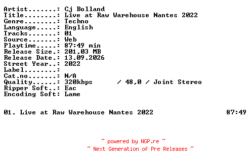 NFO for the release CJ_Bolland-Live_at_RAW_Warehouse_Nantes_2022-WEB-2022-XTC_iNT by XTC_iNT