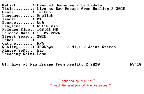 NFO for the release Crystal_Geometry_X_Deltadata-Live_at_RAW_Escape_from_Reality_2_2020-WEB-2020-XTC_iNT by XTC_iNT