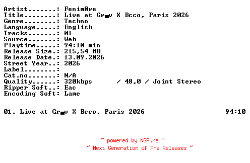 NFO for the release FENIM0RE-Live_at_GRV_X_BCCO_Paris_2026-WEB-2026-XTC_iNT by XTC_iNT