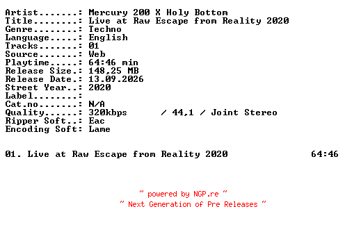 NFO for the release Mercury_200_X_Holy_Bottom-Live_at_RAW_Escape_from_Reality_2020-WEB-2020-XTC_iNT by XTC_iNT
