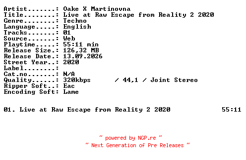 NFO for the release OAKE_X_Martinovna-Live_at_RAW_Escape_from_Reality_2_2020-WEB-2020-XTC_iNT by XTC_iNT