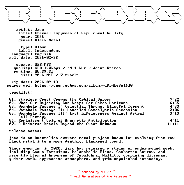NFO for the release Jacc-Eternal_Empyrean_of_Sepulchral_Nullity-WEB-2026-BLEEDiNG by BLEEDiNG