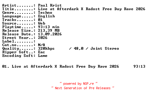 NFO for the release PAUL_KRIST-Live_at_AFTERDARK_X_RADOST_FREE_DAY_RAVE_2026-WEB-2026-XTC_iNT by XTC_iNT