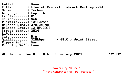 NFO for the release Raar-Live_at_RAW_XXL_Babcock_Factory_2024-WEB-2024-XTC_iNT by XTC_iNT