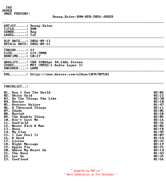 NFO for the release Duwap_Kaine-DON-WEB-2026-JADED by JADED