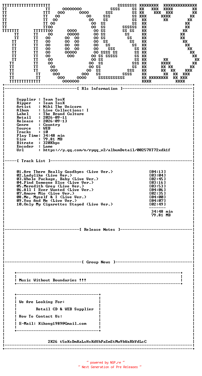 NFO for the release Niki_The_Unicorn-Live_Collections_I-WEB-2026-TosK by TosK