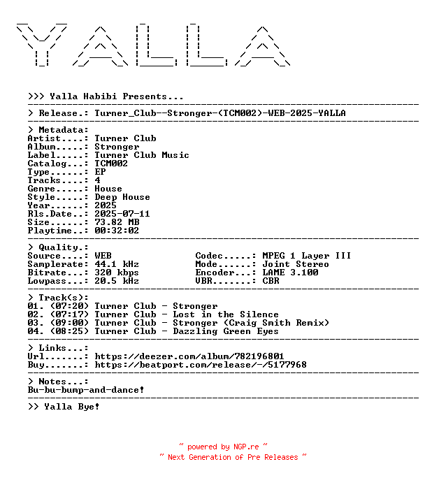 NFO for the release Turner_Club--Stronger-(TCM002)-WEB-2025-YALLA by YALLA