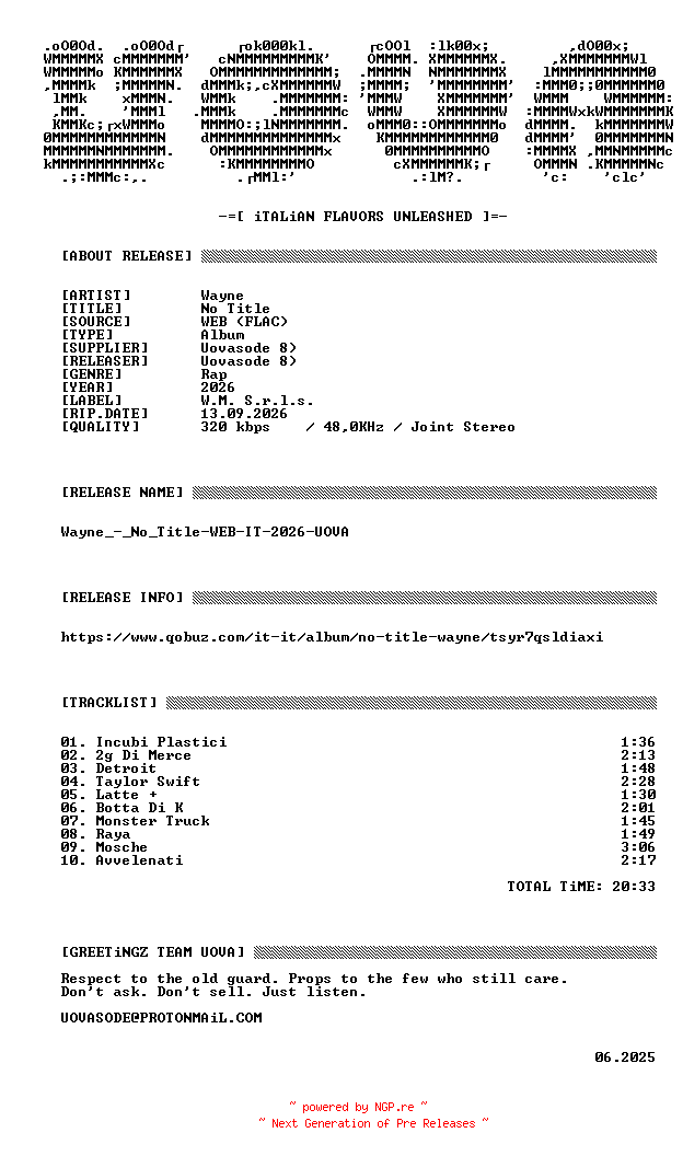 NFO for the release Wayne_-_No_Title-WEB-IT-2026-UOVA by UOVA