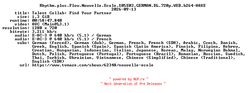 NFO for the release Rhythm.plus.Flow.Nouvelle.Ecole.S05E03.GERMAN.DL.720p.WEB.h264-HAXE by HAXE