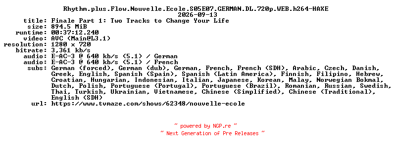 NFO for the release Rhythm.plus.Flow.Nouvelle.Ecole.S05E07.GERMAN.DL.720p.WEB.h264-HAXE by HAXE