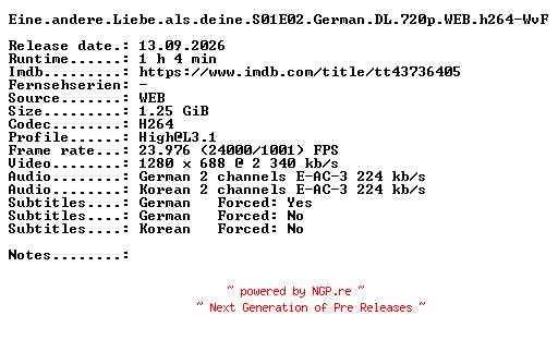 NFO for the release Eine.andere.Liebe.als.deine.S01E02.German.DL.720p.WEB.h264-WvF by WvF